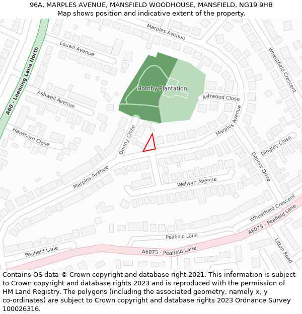 96A, MARPLES AVENUE, MANSFIELD WOODHOUSE, MANSFIELD, NG19 9HB: Location map and indicative extent of plot