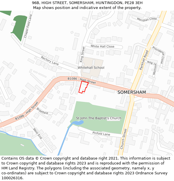 96B, HIGH STREET, SOMERSHAM, HUNTINGDON, PE28 3EH: Location map and indicative extent of plot