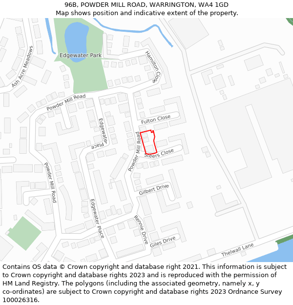 96B, POWDER MILL ROAD, WARRINGTON, WA4 1GD: Location map and indicative extent of plot