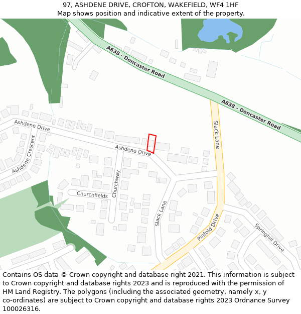 97, ASHDENE DRIVE, CROFTON, WAKEFIELD, WF4 1HF: Location map and indicative extent of plot