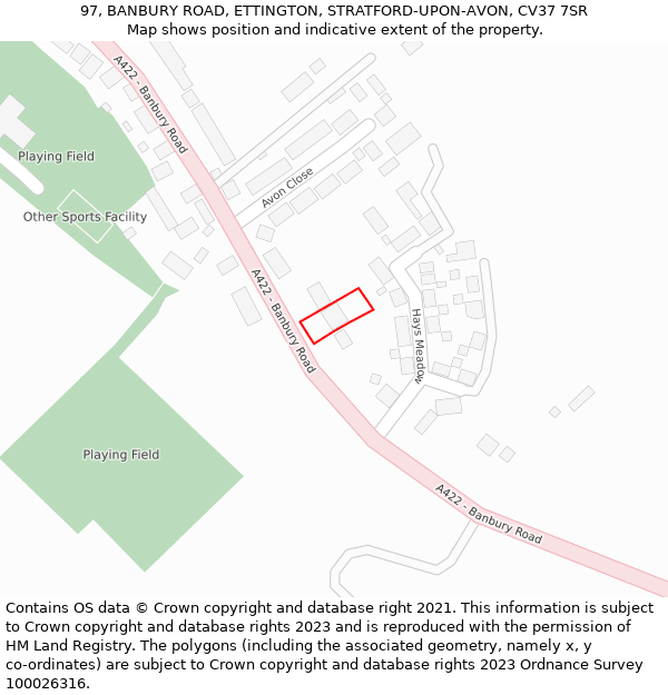 97, BANBURY ROAD, ETTINGTON, STRATFORD-UPON-AVON, CV37 7SR: Location map and indicative extent of plot