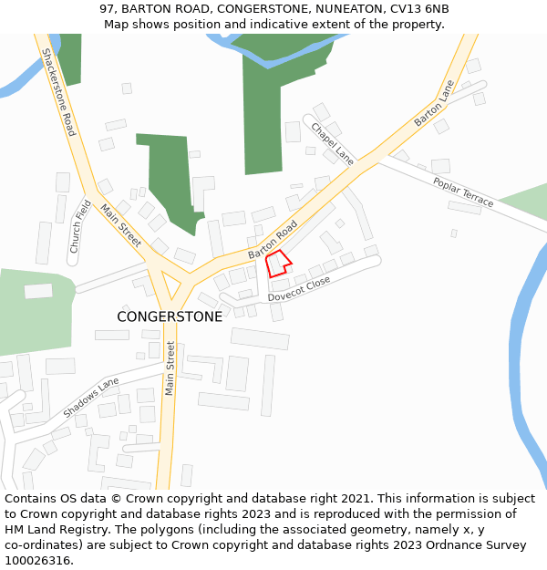 97, BARTON ROAD, CONGERSTONE, NUNEATON, CV13 6NB: Location map and indicative extent of plot