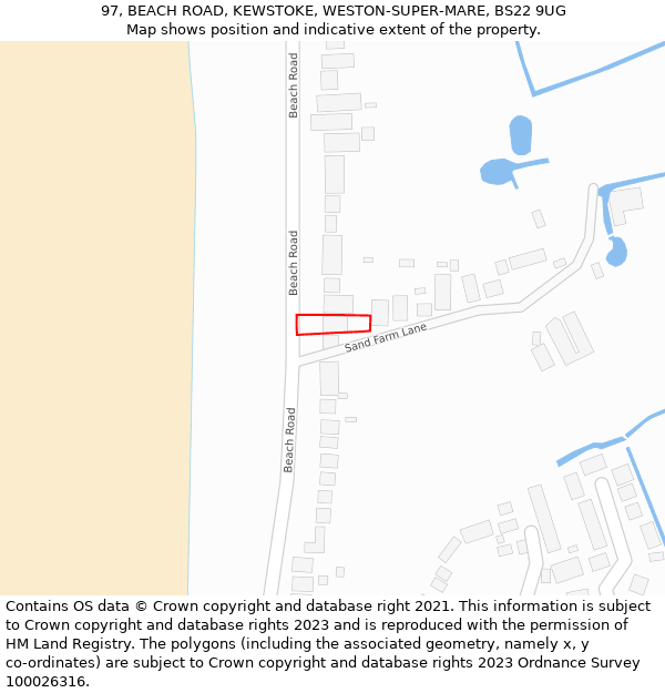 97, BEACH ROAD, KEWSTOKE, WESTON-SUPER-MARE, BS22 9UG: Location map and indicative extent of plot