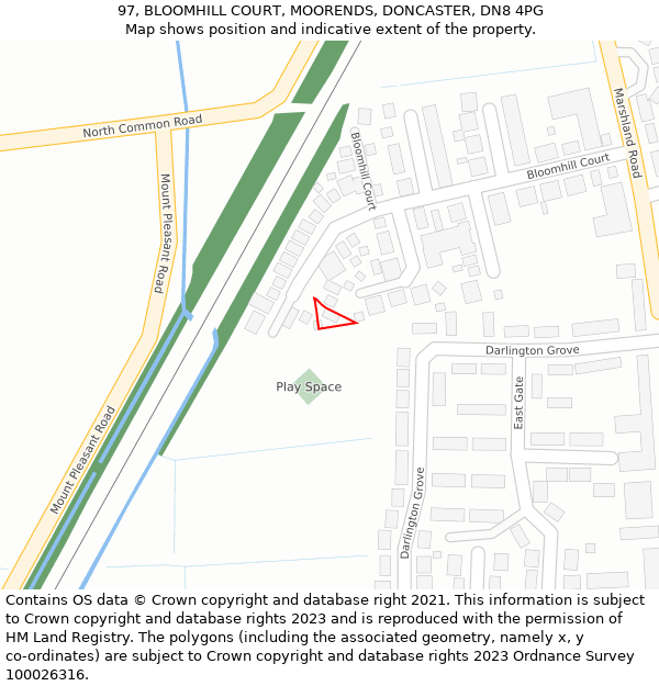 97, BLOOMHILL COURT, MOORENDS, DONCASTER, DN8 4PG: Location map and indicative extent of plot