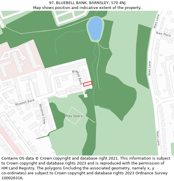 97, BLUEBELL BANK, BARNSLEY, S70 4NJ: Location map and indicative extent of plot