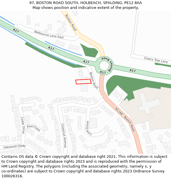 97, BOSTON ROAD SOUTH, HOLBEACH, SPALDING, PE12 8AA: Location map and indicative extent of plot