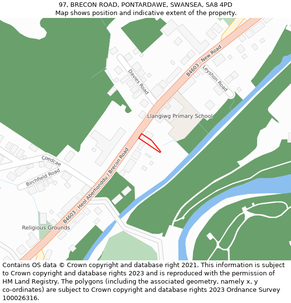 97, BRECON ROAD, PONTARDAWE, SWANSEA, SA8 4PD: Location map and indicative extent of plot