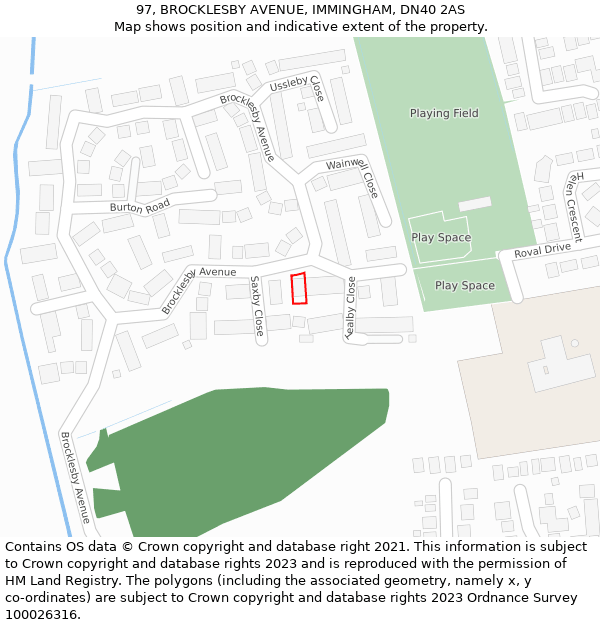 97, BROCKLESBY AVENUE, IMMINGHAM, DN40 2AS: Location map and indicative extent of plot