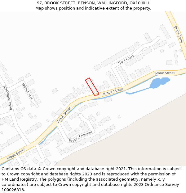 97, BROOK STREET, BENSON, WALLINGFORD, OX10 6LH: Location map and indicative extent of plot