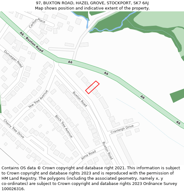97, BUXTON ROAD, HAZEL GROVE, STOCKPORT, SK7 6AJ: Location map and indicative extent of plot