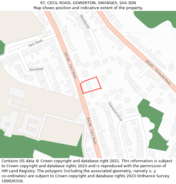 97, CECIL ROAD, GOWERTON, SWANSEA, SA4 3DN: Location map and indicative extent of plot