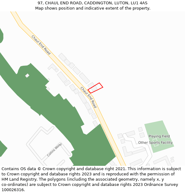 97, CHAUL END ROAD, CADDINGTON, LUTON, LU1 4AS: Location map and indicative extent of plot