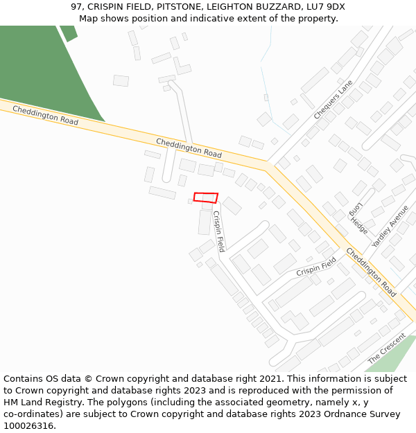 97, CRISPIN FIELD, PITSTONE, LEIGHTON BUZZARD, LU7 9DX: Location map and indicative extent of plot