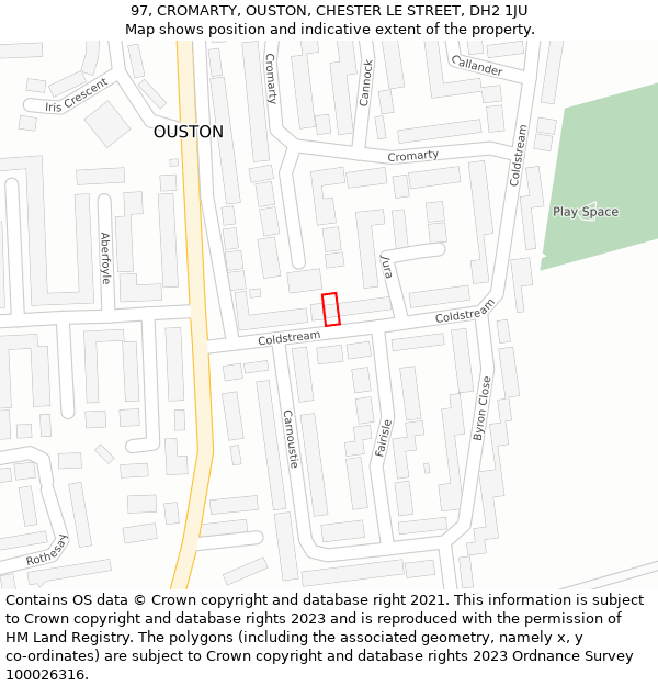 97, CROMARTY, OUSTON, CHESTER LE STREET, DH2 1JU: Location map and indicative extent of plot