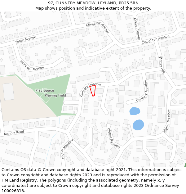 97, CUNNERY MEADOW, LEYLAND, PR25 5RN: Location map and indicative extent of plot