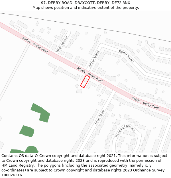97, DERBY ROAD, DRAYCOTT, DERBY, DE72 3NX: Location map and indicative extent of plot