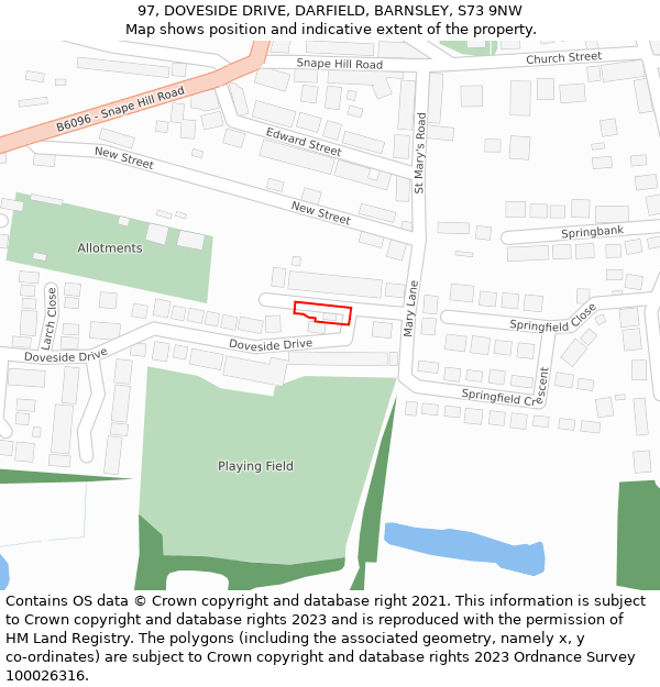 97, DOVESIDE DRIVE, DARFIELD, BARNSLEY, S73 9NW: Location map and indicative extent of plot