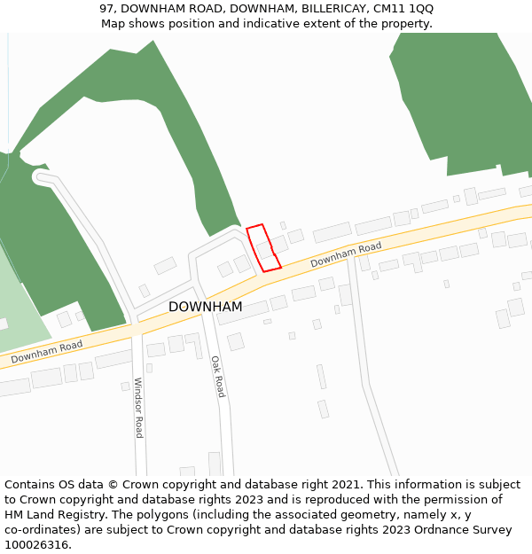 97, DOWNHAM ROAD, DOWNHAM, BILLERICAY, CM11 1QQ: Location map and indicative extent of plot