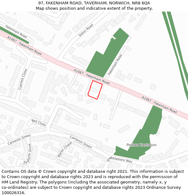 97, FAKENHAM ROAD, TAVERHAM, NORWICH, NR8 6QA: Location map and indicative extent of plot