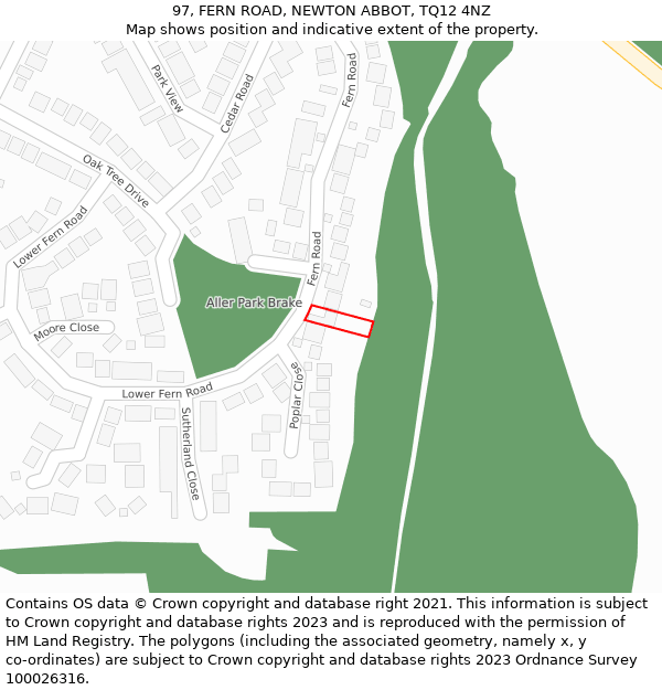 97, FERN ROAD, NEWTON ABBOT, TQ12 4NZ: Location map and indicative extent of plot