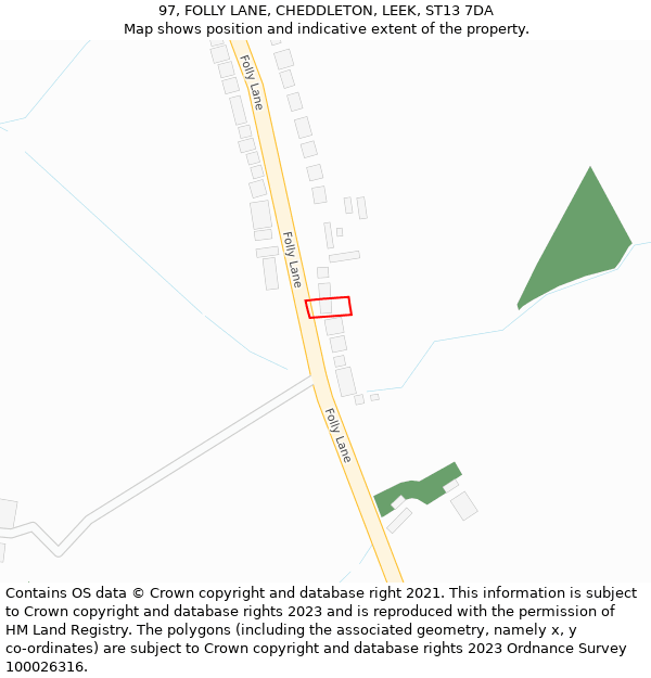 97, FOLLY LANE, CHEDDLETON, LEEK, ST13 7DA: Location map and indicative extent of plot