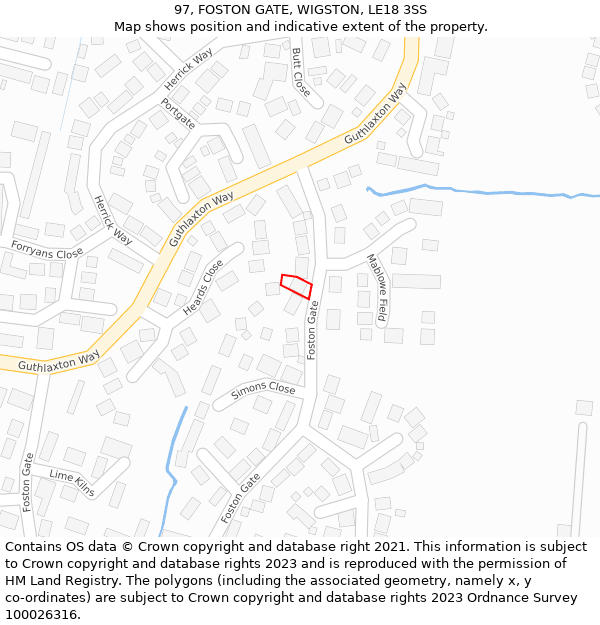 97, FOSTON GATE, WIGSTON, LE18 3SS: Location map and indicative extent of plot