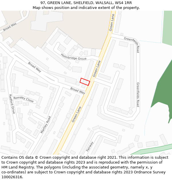 97, GREEN LANE, SHELFIELD, WALSALL, WS4 1RR: Location map and indicative extent of plot