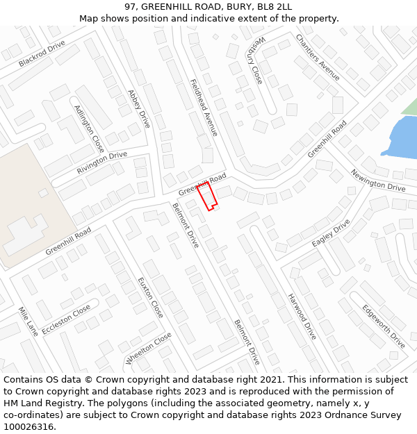 97, GREENHILL ROAD, BURY, BL8 2LL: Location map and indicative extent of plot