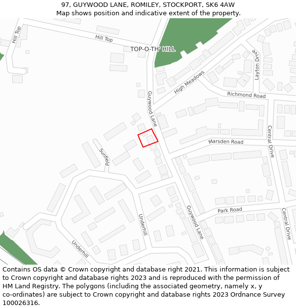 97, GUYWOOD LANE, ROMILEY, STOCKPORT, SK6 4AW: Location map and indicative extent of plot