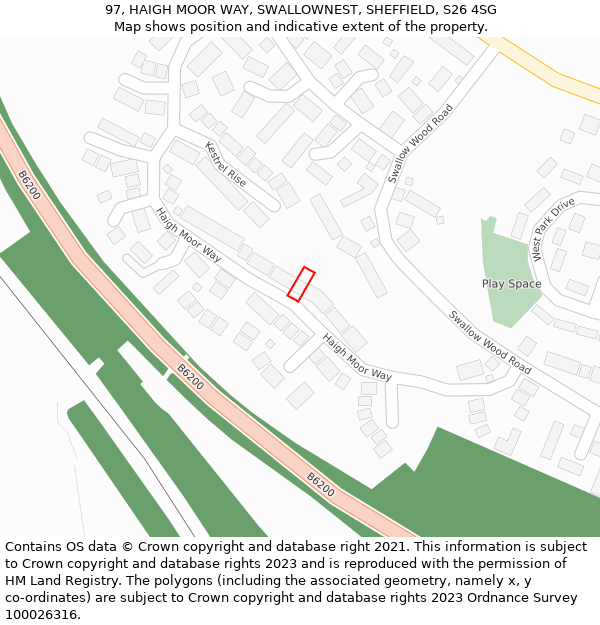 97, HAIGH MOOR WAY, SWALLOWNEST, SHEFFIELD, S26 4SG: Location map and indicative extent of plot