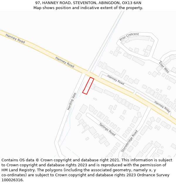 97, HANNEY ROAD, STEVENTON, ABINGDON, OX13 6AN: Location map and indicative extent of plot