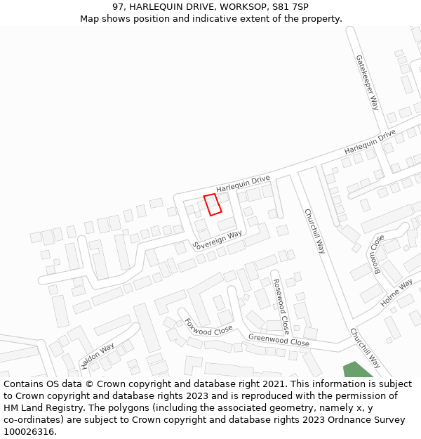 97, HARLEQUIN DRIVE, WORKSOP, S81 7SP: Location map and indicative extent of plot