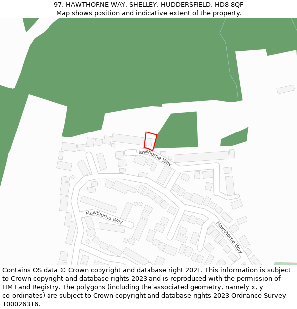 97, HAWTHORNE WAY, SHELLEY, HUDDERSFIELD, HD8 8QF: Location map and indicative extent of plot