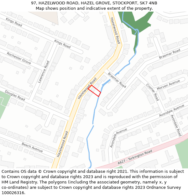 97, HAZELWOOD ROAD, HAZEL GROVE, STOCKPORT, SK7 4NB: Location map and indicative extent of plot