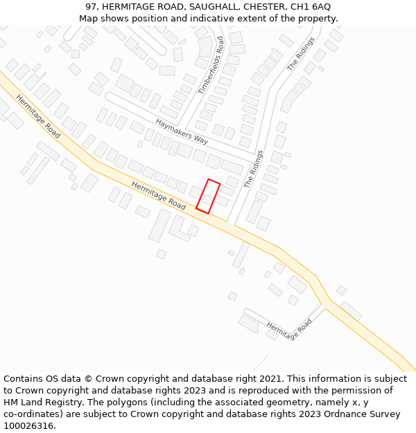 97, HERMITAGE ROAD, SAUGHALL, CHESTER, CH1 6AQ: Location map and indicative extent of plot