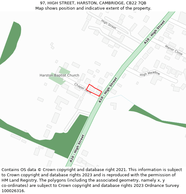 97, HIGH STREET, HARSTON, CAMBRIDGE, CB22 7QB: Location map and indicative extent of plot