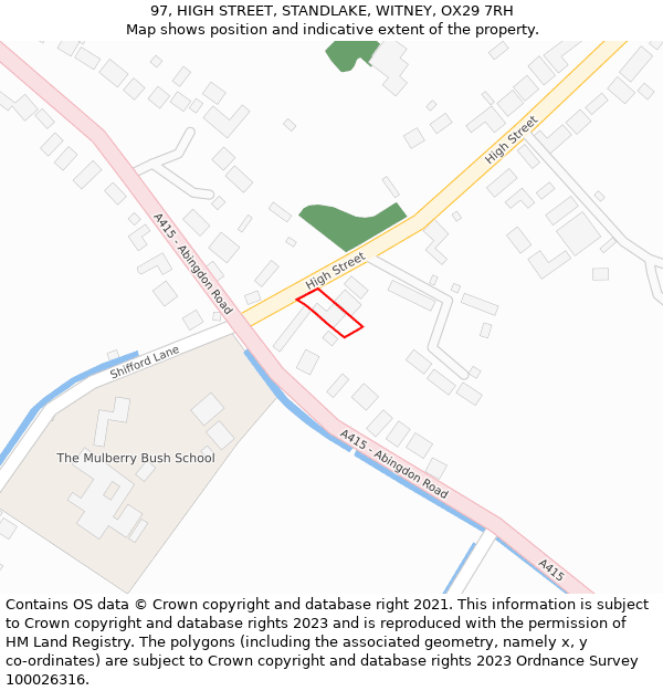 97, HIGH STREET, STANDLAKE, WITNEY, OX29 7RH: Location map and indicative extent of plot