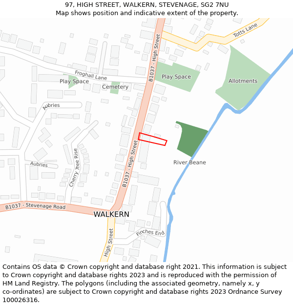 97, HIGH STREET, WALKERN, STEVENAGE, SG2 7NU: Location map and indicative extent of plot