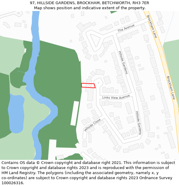 97, HILLSIDE GARDENS, BROCKHAM, BETCHWORTH, RH3 7ER: Location map and indicative extent of plot