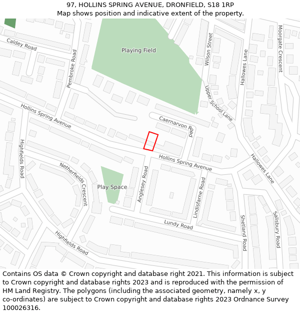 97, HOLLINS SPRING AVENUE, DRONFIELD, S18 1RP: Location map and indicative extent of plot