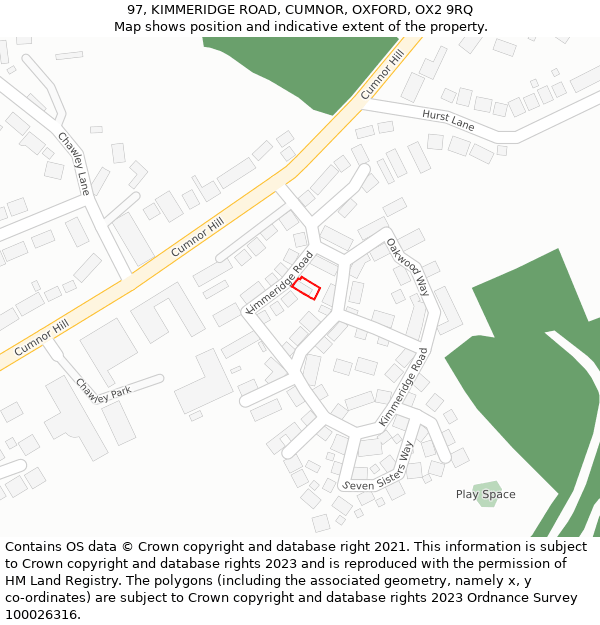 97, KIMMERIDGE ROAD, CUMNOR, OXFORD, OX2 9RQ: Location map and indicative extent of plot