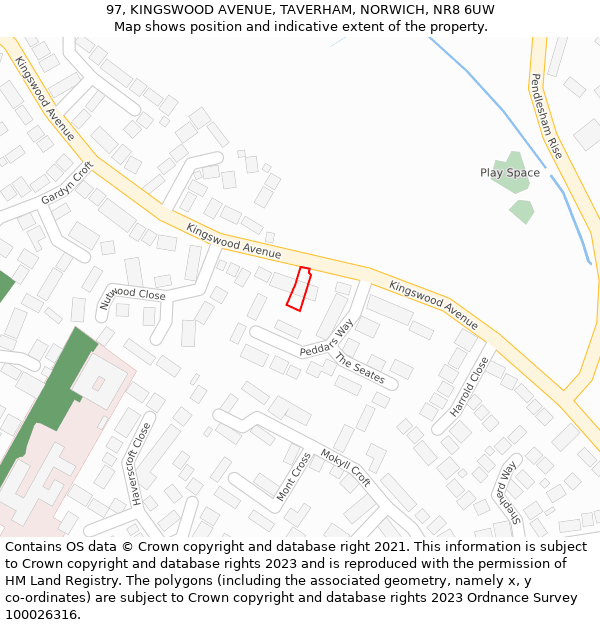 97, KINGSWOOD AVENUE, TAVERHAM, NORWICH, NR8 6UW: Location map and indicative extent of plot
