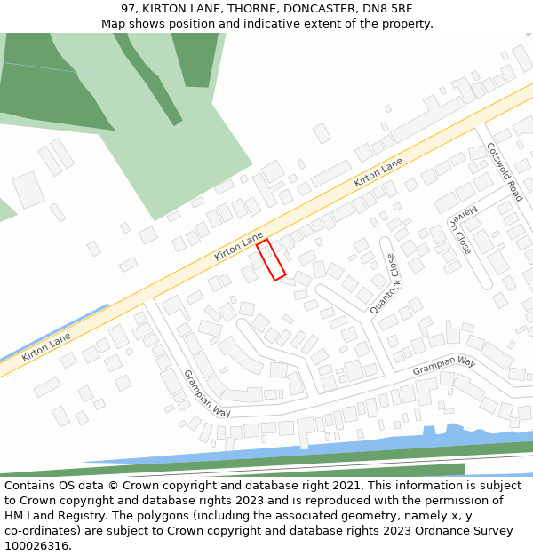 97, KIRTON LANE, THORNE, DONCASTER, DN8 5RF: Location map and indicative extent of plot