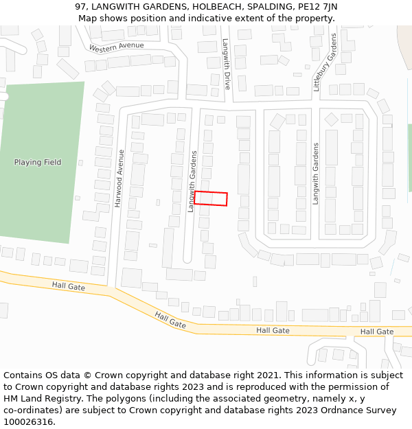 97, LANGWITH GARDENS, HOLBEACH, SPALDING, PE12 7JN: Location map and indicative extent of plot