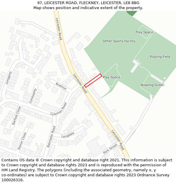 97, LEICESTER ROAD, FLECKNEY, LEICESTER, LE8 8BG: Location map and indicative extent of plot