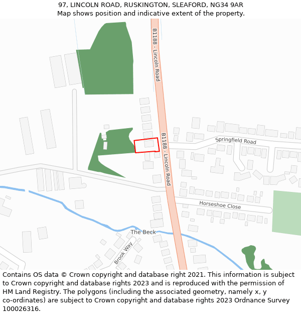 97, LINCOLN ROAD, RUSKINGTON, SLEAFORD, NG34 9AR: Location map and indicative extent of plot