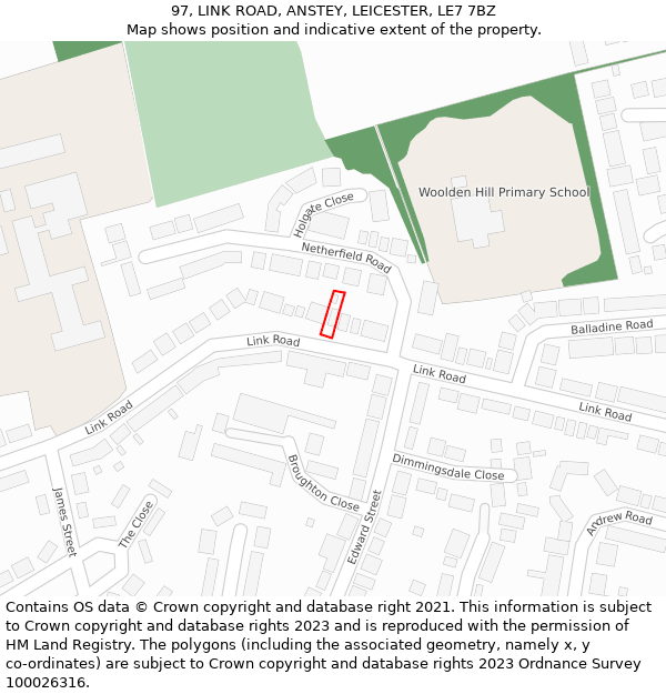 97, LINK ROAD, ANSTEY, LEICESTER, LE7 7BZ: Location map and indicative extent of plot