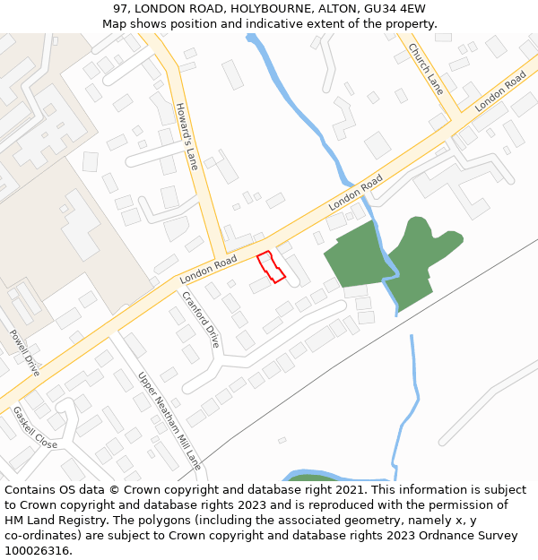 97, LONDON ROAD, HOLYBOURNE, ALTON, GU34 4EW: Location map and indicative extent of plot