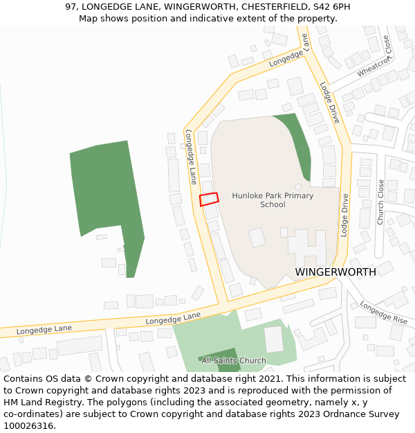 97, LONGEDGE LANE, WINGERWORTH, CHESTERFIELD, S42 6PH: Location map and indicative extent of plot