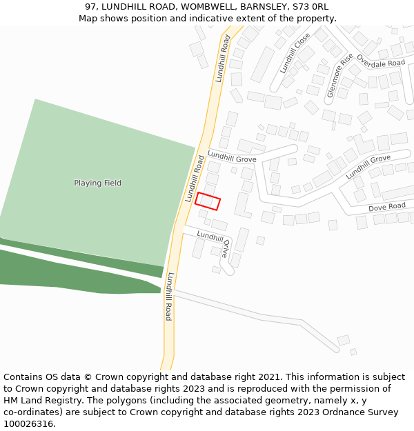 97, LUNDHILL ROAD, WOMBWELL, BARNSLEY, S73 0RL: Location map and indicative extent of plot